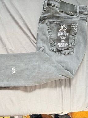 Cult of Individuality Washed Gray Jeans with Logo Button